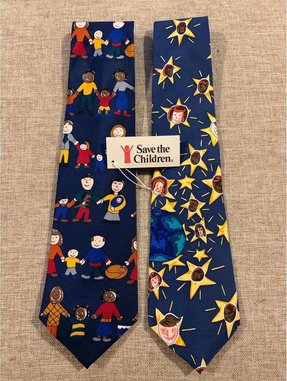 Vintage Save The Children Silk Ties Pair Jennifer Families Sophia Star Children